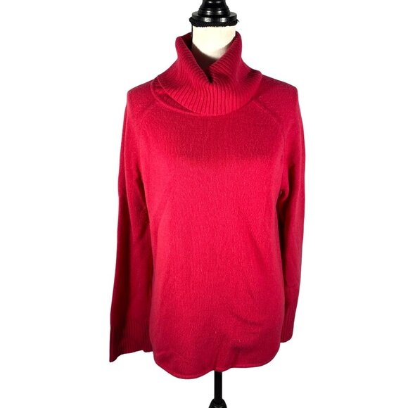 Jigsaw Womens bright deep pink Turtleneck Wool Sweater M colorful open hem - Picture 1 of 11